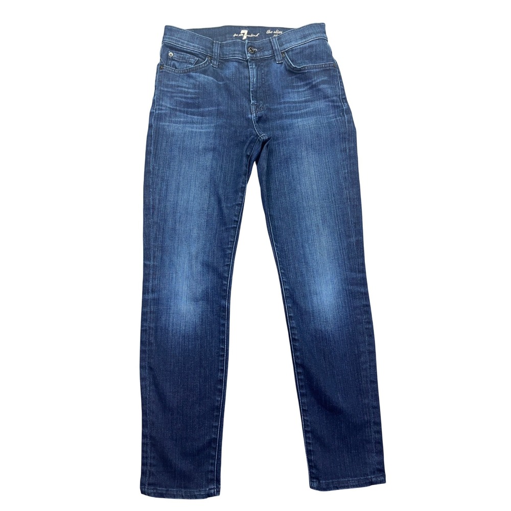 7 For All Mankind Slim Cigarette Jeans‎ Dark Wash Denim Women's Sz 27 Grunge Y2K
